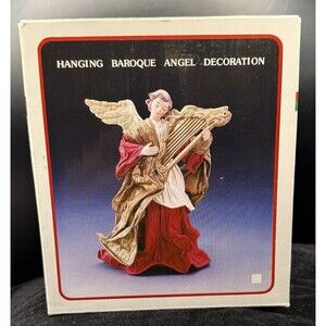 Vtg Kurt S. Adler Santa’s World Hanging Baroque Angel Ornament 6” Harp Wings